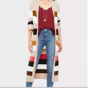 Allison Joy Evereve Open Front Gabby stripe Cardigan Duster Sweater Sz Small